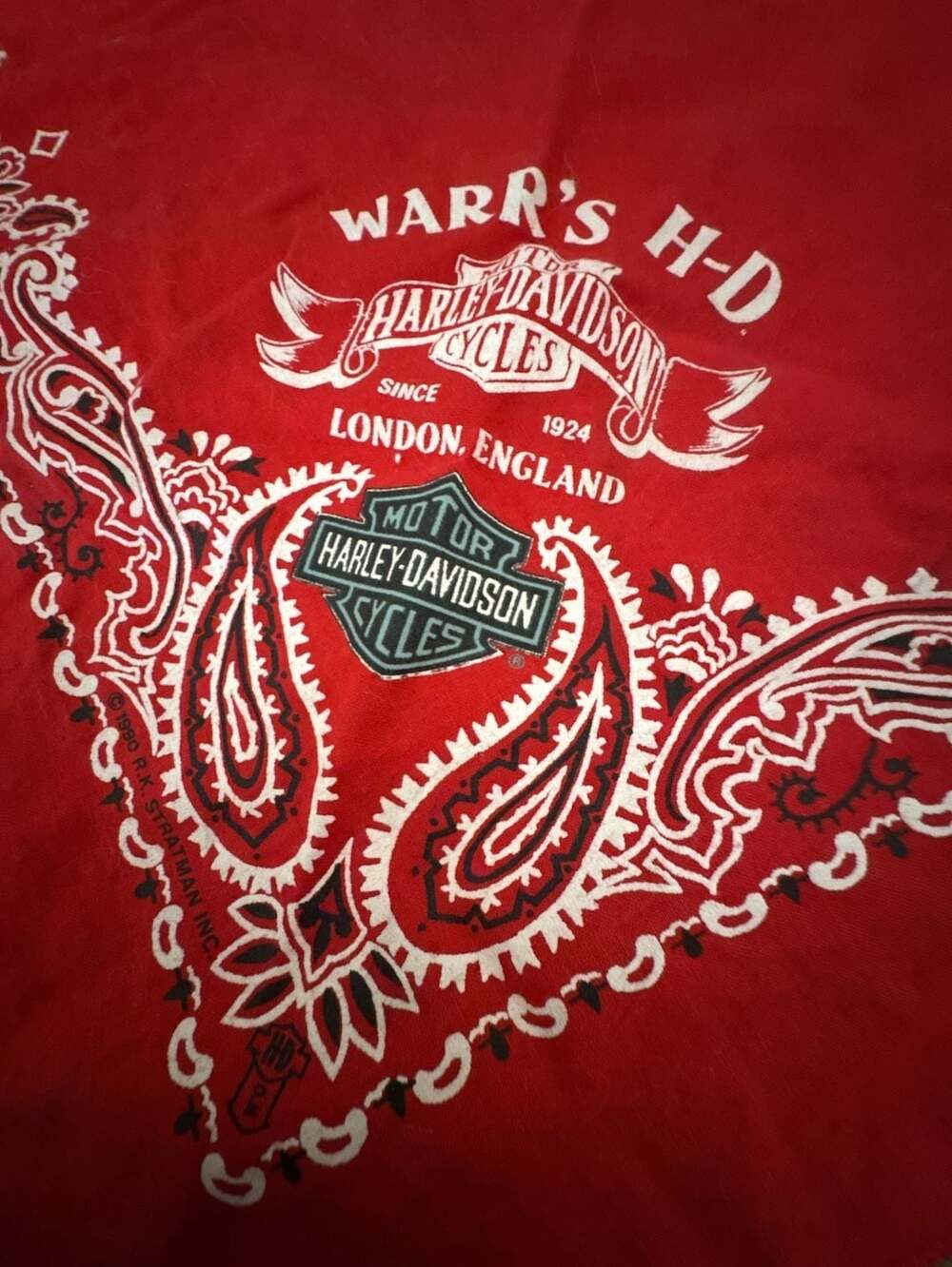 Harley-Davidson Warr's London England 1990 Red Paisley Bandana
